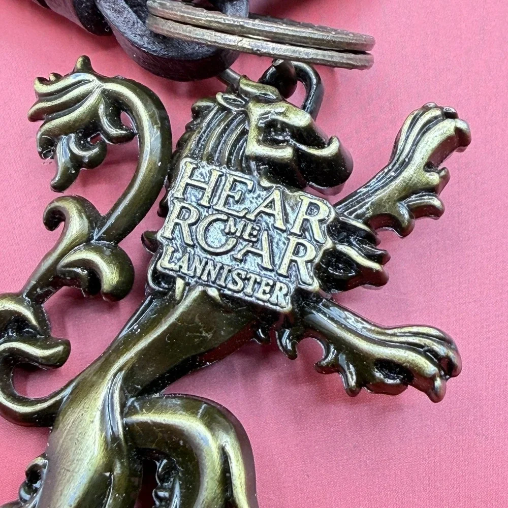 Lannister Lion Keychain Bronze Tone Leather Charm Game of Thrones Style Gift